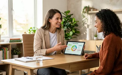 Einen Ernährungsberaterin zeigt ihrer Kundin einen Ernährungsplan